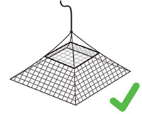 Open top pyramid trap a 4 sided pyramid fram covered in netting, with a single rigid square opening at the pyramid point allowing non-fishable animals to escape when captured