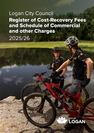 Register of Cost-Recovery Fees and Schedule of Commercial and other Charges 2025/26 cover showing two people next to their mountain bikes