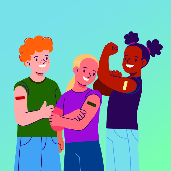 School immunisation program illustration of youth with bandaids on arms
