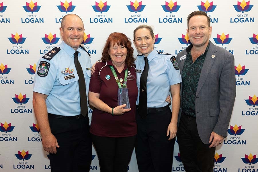 Acting Superintendent Brett Jackson, Stan Wells Memorial Award recipient - Ms Sharon Hamilton (Woodlands Neighbourhood Watch), Acting Senior Sergeant Rachel Moffat