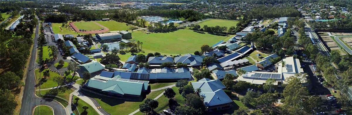 An aerial view of the High Road and Easterly Street intersection showing the school