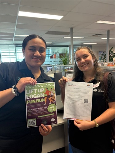 Joanne and Morgan promoting the Lift Up Logan Event