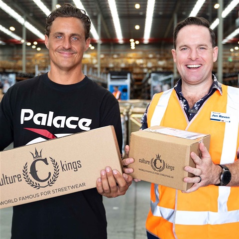 Culture Kings operations director Joel Randal with Mayor Jon Raven inside the distribution centre