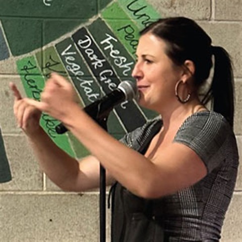 Poet Angela Peita hosting the Logan heat of the Queensland Poetry State final