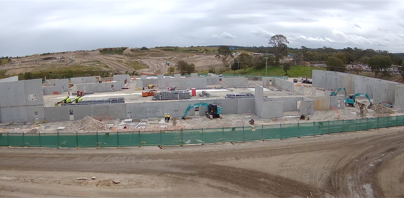 Pre-cast concrete walls installed