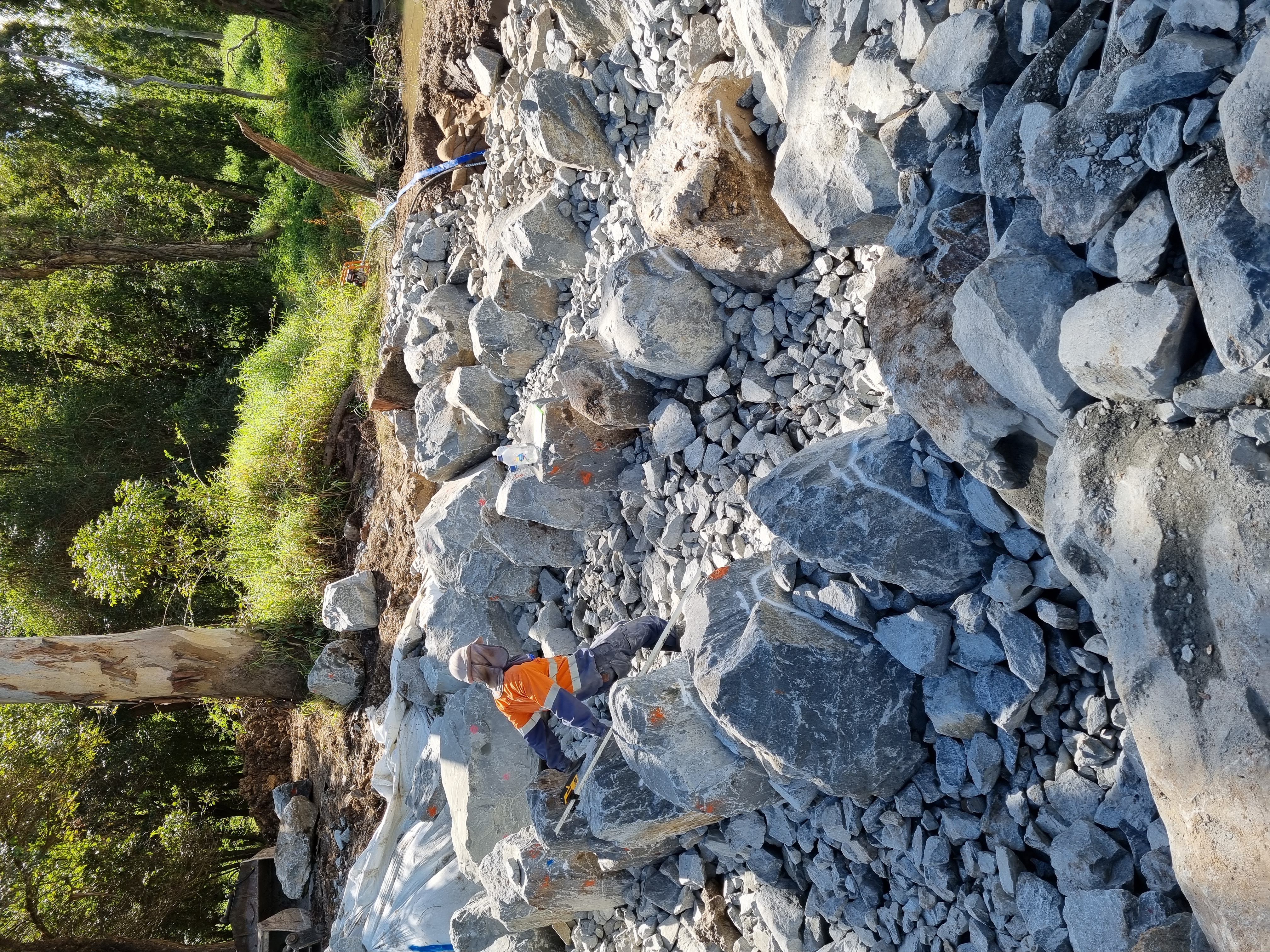 Queens Road rock ramp fishway under construction