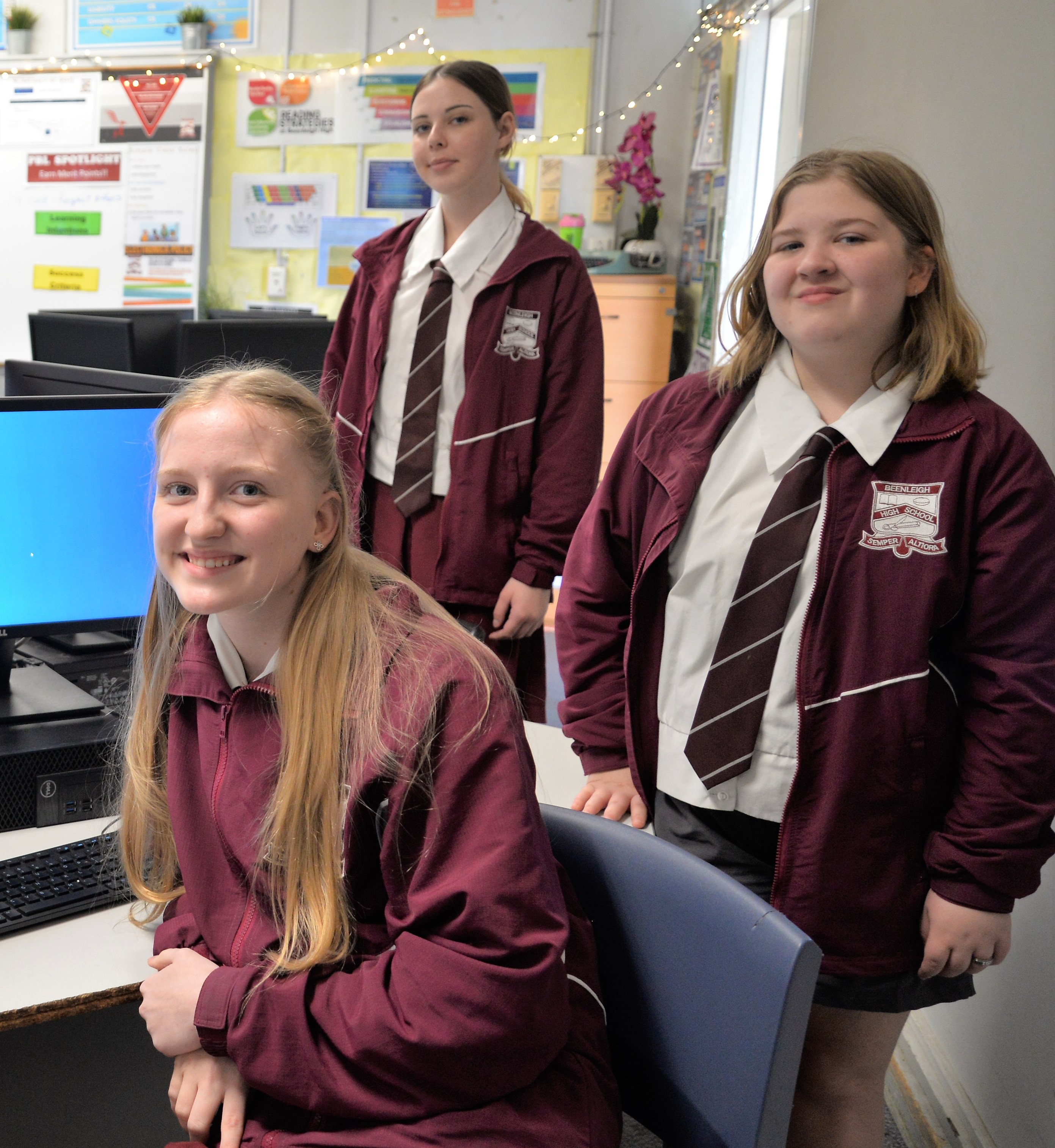 L-r Beenleigh State High School Students Mia Chapman, Violet Hudson and Isabelle Robinson.