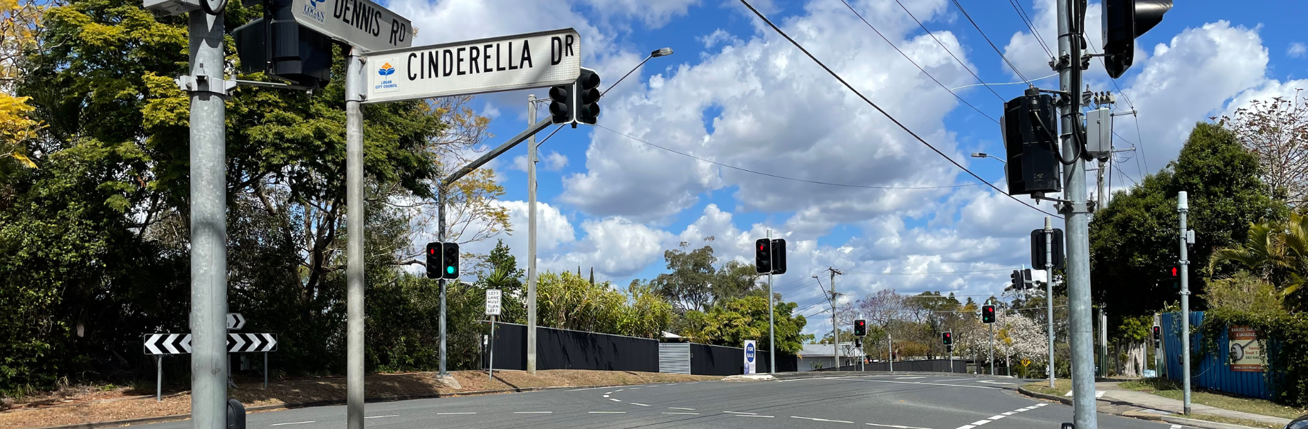 Street cross-section where Cinderella Drive meets Dennis Road