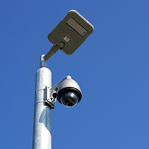 This is a photo of a camera on a pole