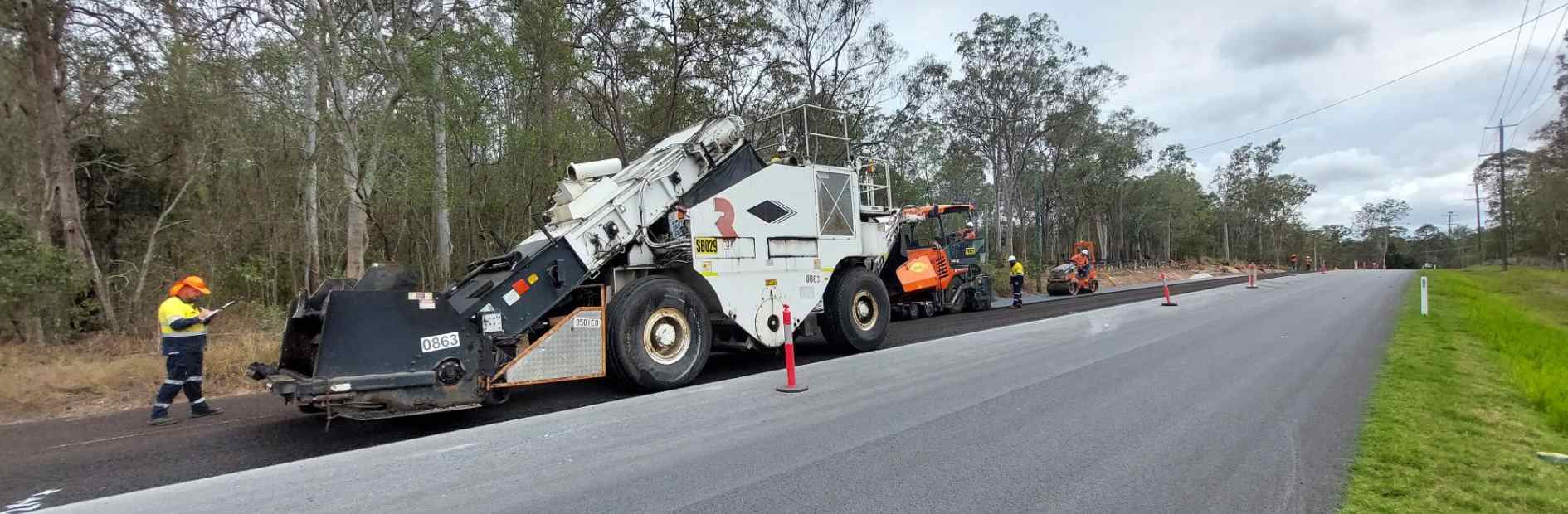 Road resurfacing machinery on Chambers Flat Road