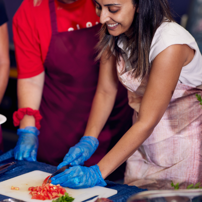 Adults cooking together