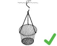 Illustration of a cray drop net, a netted budget shaped trapt with a large round opening at the top for non-fishable water creatures to swim out