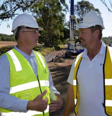 Cr Scott Bannan and Jeff McConnell (Scenic Rim) discuss the new bridge