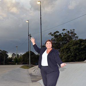 An image of Division 12 Councillor Karen Murphy inspecting the lighting upgrade at Doug Larsen Park in Beenleigh.