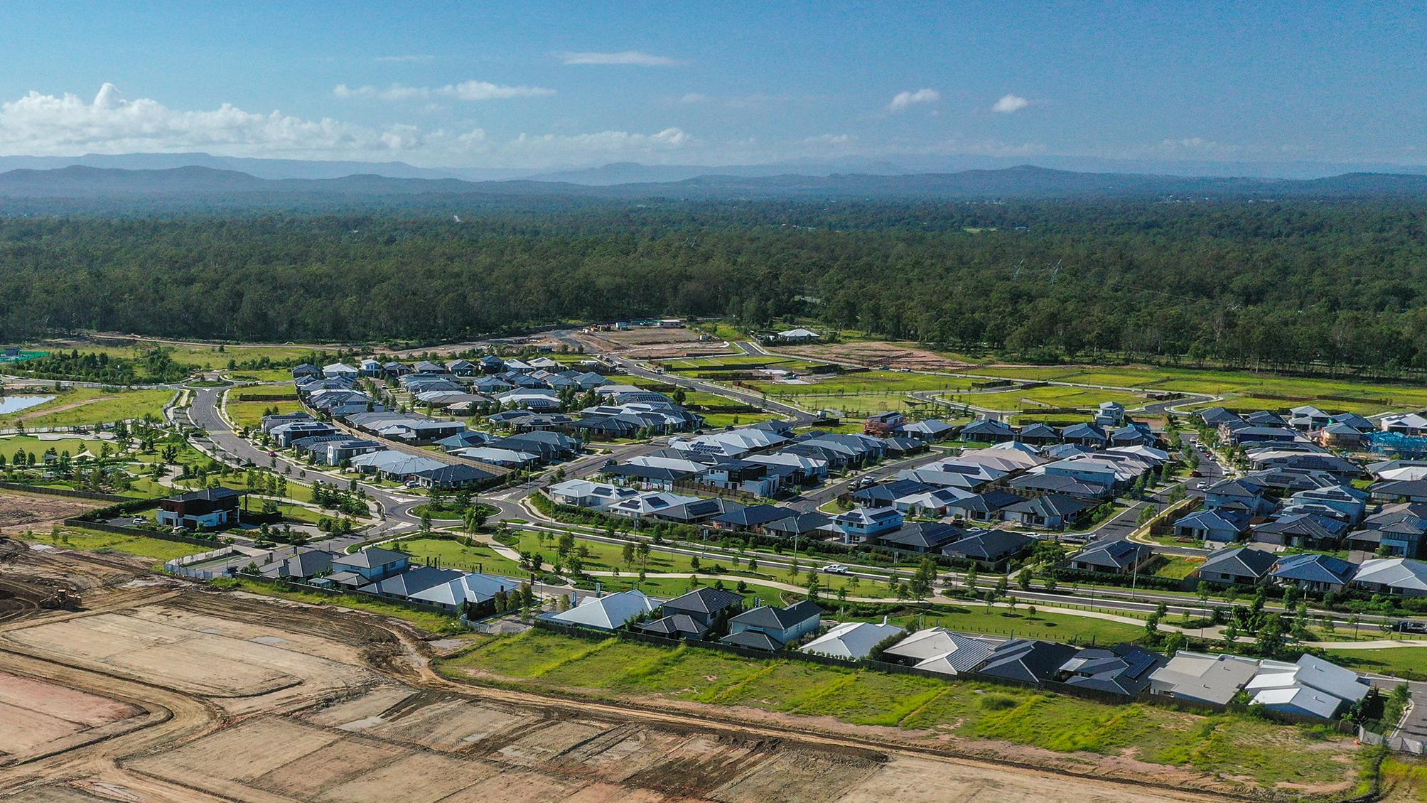 An aerial view of the Everleigh estate showing a part of the housing development and some of the land that is being developed