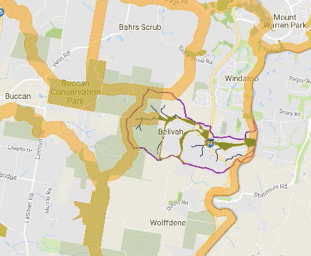 Map showing the Belivah Creek catchment at Belivah