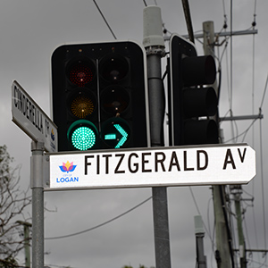 An image of a street sign and taffic light to illustrate that Community consultation will begin soon for on a proposed multi-million-dollar upgrade to Springwood's Fitzgerald Avenue