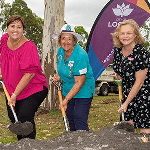 City Lifestyle Chair, Councillor Laurie Koranski (right) and Division 12 Councillor Karen Murphy (left) joined Twin Rivers Community Mallet Sports Club president Maia McGhee to launch the croquet court expansion project at 
Bedford Park in Eagleby.