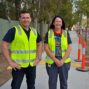 Councillors Tony Hall and Teresa Lane at Station Rd, Loganlea.