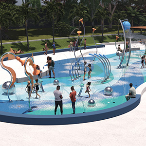 An artist's impression of what the new splashpad at Logan North Aquatic Centre might look like.