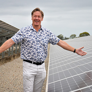 Mayor Darren Power at the Loganholme Wastewater Treatment Plant's solar farm.