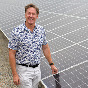 City of Logan Mayor Darren Power at the Loganholme Wastewater Treatment Plant's solar farm. Council has been certified carbon neutral.