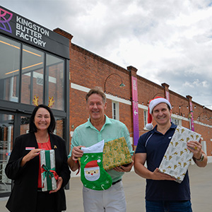 Mayor Darren Power, Lifestyle Chair Cr Tony Hall and Division 2 Councillor Teresa Lane will be spreading the Christmas cheer at the Kingston Butter Factory next month.