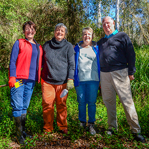 (From left) Sandra Day, Harriet Aitken, Helen and Lindsay David have received Logan City Council EnviroGrants to remove weeds and creek pollution on their properties.