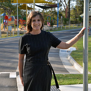 Division 1 Councillor Lisa Bradley on the new ring road in Springwood Park, which has been given a $2.8 million upgrade.