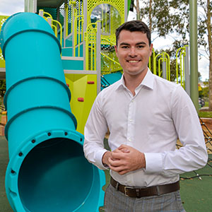 Division 8 Councillor Jacob Heremaia at the new Stoneleigh Reserve Park playground which opens this weekend.