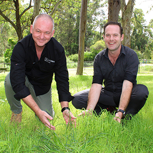 City of Logan Mayor Jon Raven (right) and BlockTexx co-founder Graham Ross at the trial site in Underwood Park.