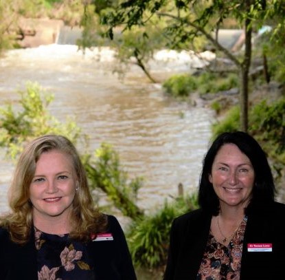 Cr Laurie Koranski and Teresa Lane at the weir on the Albert River