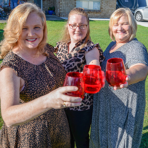 This is a picture of City Lifestyle Chair, Councillor Laurie Koranski, with Windaroo residents Janitta Lawson and Denise Habib ahead of Neighbour Day next month.