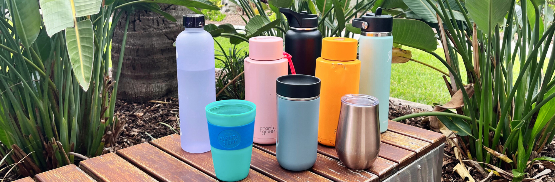 A collection of reusable water bottles