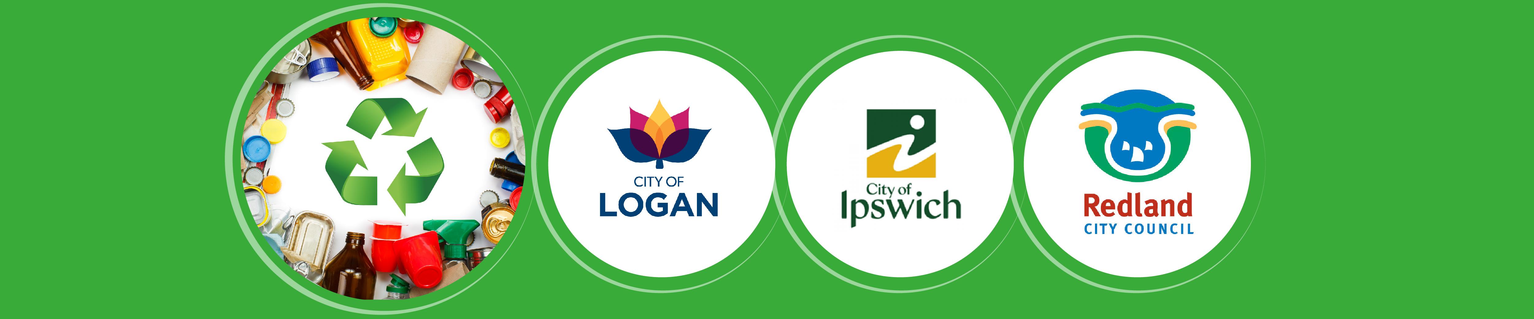 Logos from the City of Logan, City of Ipswich and Redland City Council.