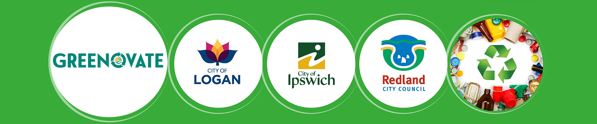Logan City Council logo, City of Ipswich logo, Redland City Council logo and Greenovate logo