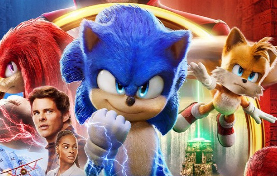 Sonic the Hedgehog movie character surrounded by friends