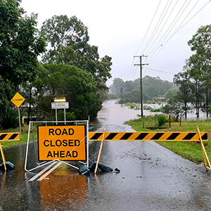 A Waterford road cut by floodwaters.