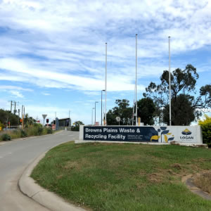 An image of the entrance to the Browns Plains waste and recycling facility which  is among five similar facilities in the City of Logan that will be closed from tomorrow (April 1) except for essential waste vehicles.