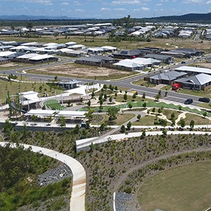 An aerial image of Buxton Park in The Retreat estate at Yarrabilba.