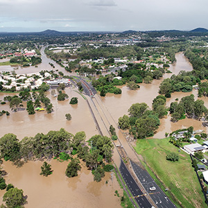 This is a photo of the Larry Storey Bridge at Waterford, cut off by floodwaters during the Logan River peak.