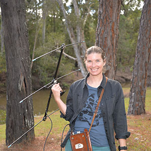 A picture of University of Queensland PhD Candidate Chantelle Derez, who is radio tracking nine urban pythons from her base at the Berrinba Wildlife Sanctuary, thanks to a Logan City Council EnviroGrant.