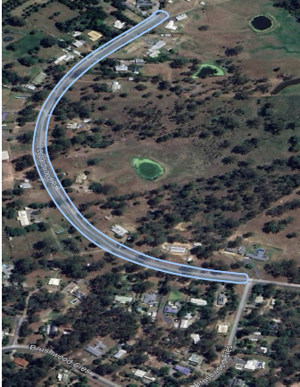 An aerial map of project area highlighting Leopardwood Road from Brushwood Crescent to the cul-de-sac