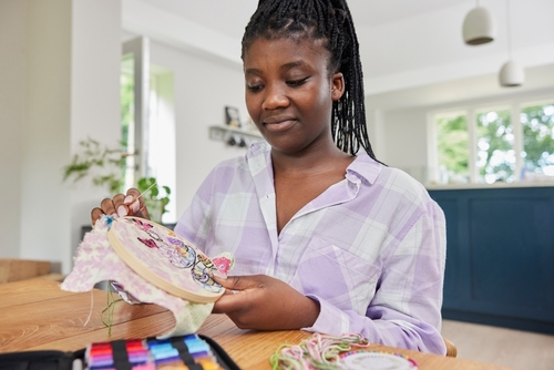 Girl working on embroidery