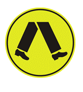 A sign with two legs on a yellow background depicting pedestrian crossing