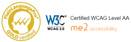 Gold Certified Plain english logo and WCAG 2.11 AA Accessibility certification logo