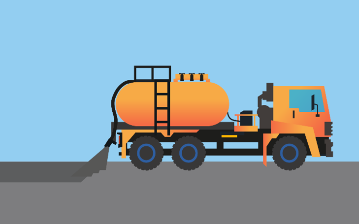 Graphic of a spray seal truck spraying bitumen on a road