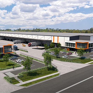 A concept drawing of the Mapletree Logistics Park at Crestmead in City of Logan.